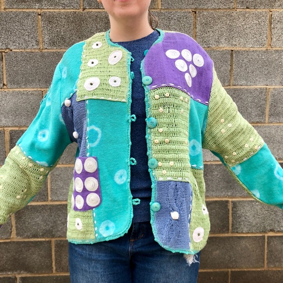 Sandy Starkman Sweaters - Unique Bright Vintage Button Cardigan Silk Blend